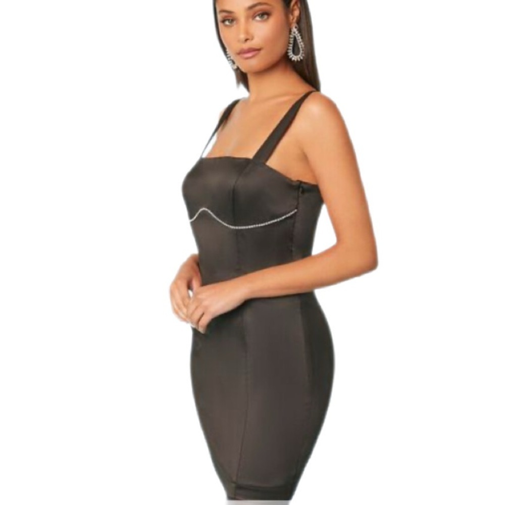 Forever Twenty One Satin Rhinestone-Trim Mini Dress Black Size Small